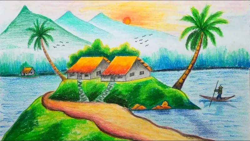 Tranh phong cảnh thể hiện vẻ đẹp tự nhiên bTranh phong cảnh thể hiện vẻ đẹp tự nhiên bằng bố cục và màu sắc hài hòaằng bố cục và màu sắc hài hòa
