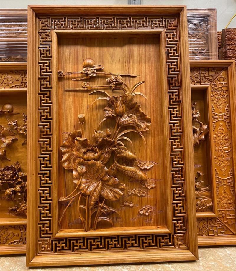 Bức tranh gỗ hoa Sen Hạc