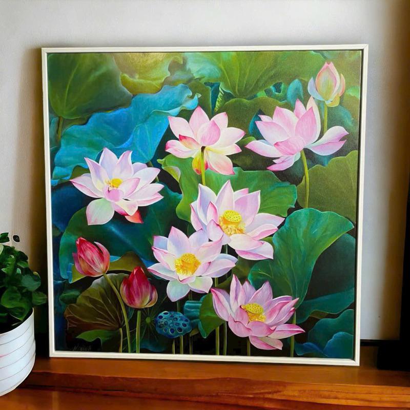 Tranh canvas hoa sen đẹp lạ