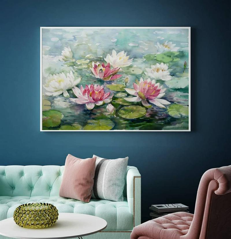 Tranh canvas hoa Súng trắng hồng