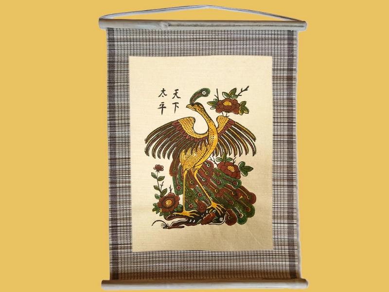 Tranh Đông Hồ chim công thiên hạ thái bình dân mạnh