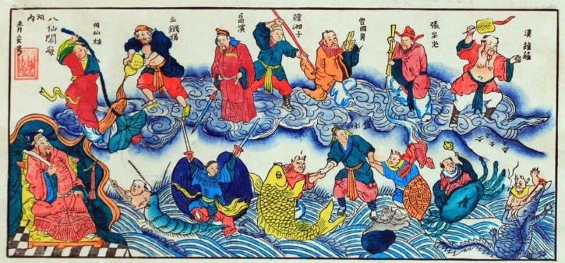 Tranh Hàng Trống Bát Tiên Náo Hải Thiên Cung