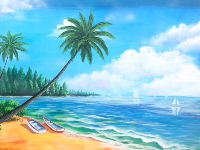 Tranh phong cảnh màu nước bình minh trên biển