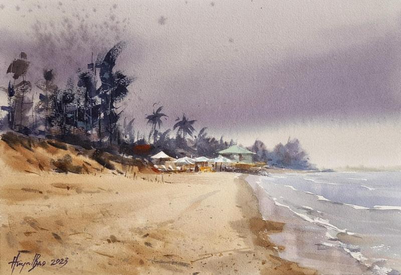 Tranh phong cảnh màu cơn giông trên biển 