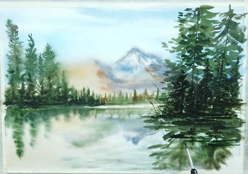 Tranh phong cảnh màu nước chủ đề núi rừng
