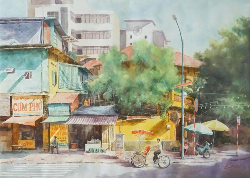 Tranh phong cảnh màu nước thành phố và đời sống
