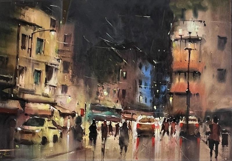 Tranh phong cảnh màu nước thành phố và đời sống
