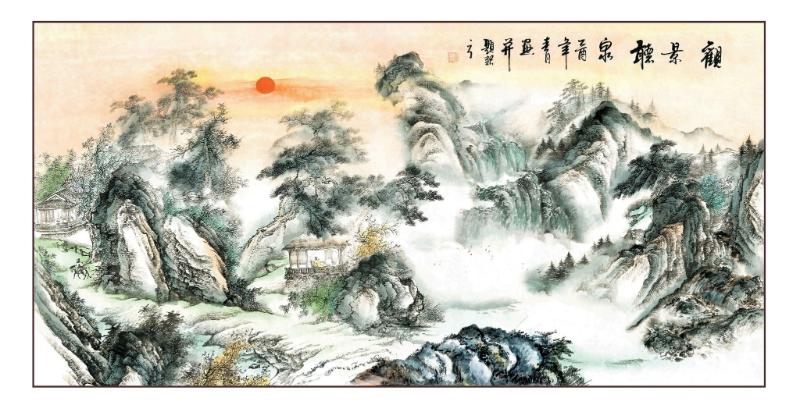 Khung cảnh núi non hùng vĩ, mây trôi nhẹ nhàng, tạo sự cân bằng và mang lại cảm giác vững chãi