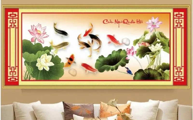 Tranh thêu chữ thập cửu ngư quần hội