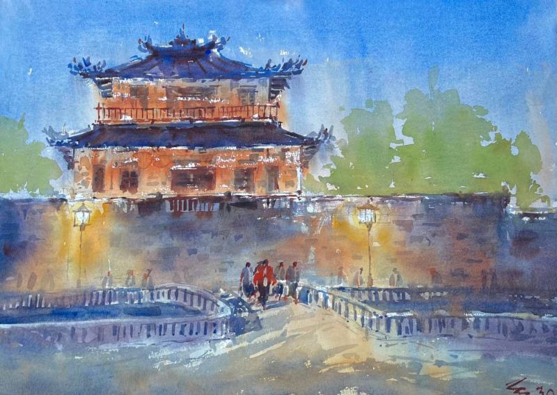 Tranh phong cảnh màu nước chủ đề Huế