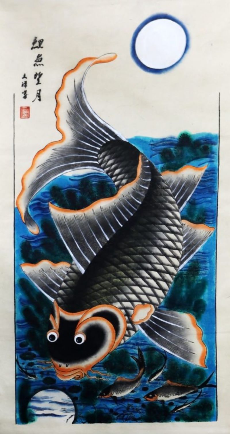 Tranh Lý Ngư Vọng Nguyệt