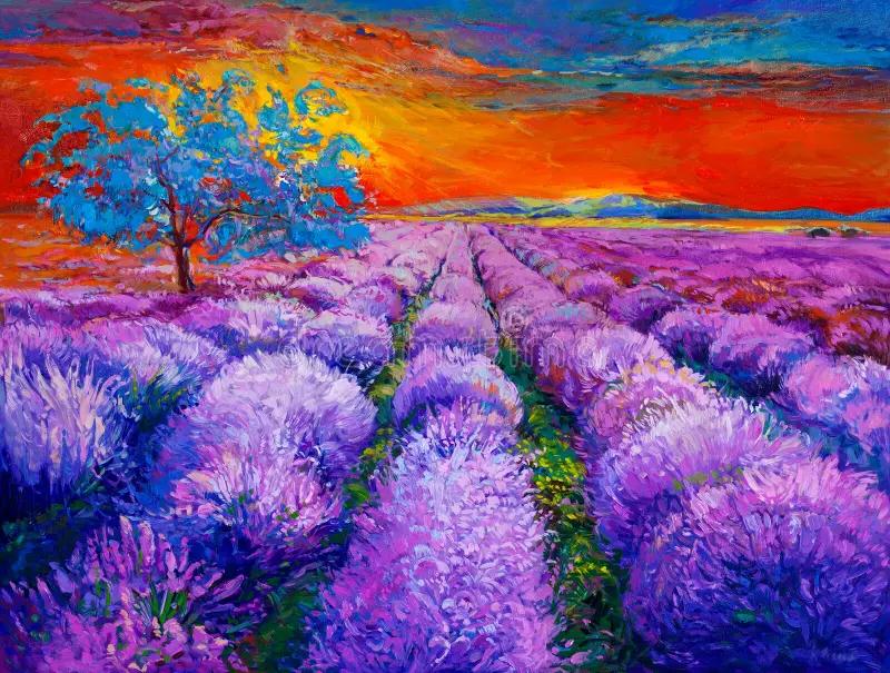 Treo tranh vườn lavender trong không gian sống giúp mang lại cảm giác thư giãn, giảm căng thẳng, đồng thời tạo điểm nhấn sang trọng và tinh tế cho căn phòng