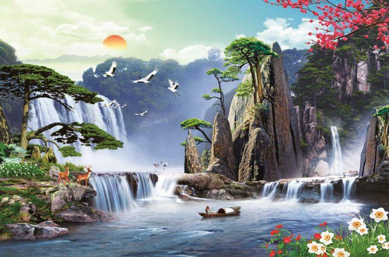  Một bức tranh thác nước khác gợi lên cảm giác về một không gian sống thanh tịnh, may mắn