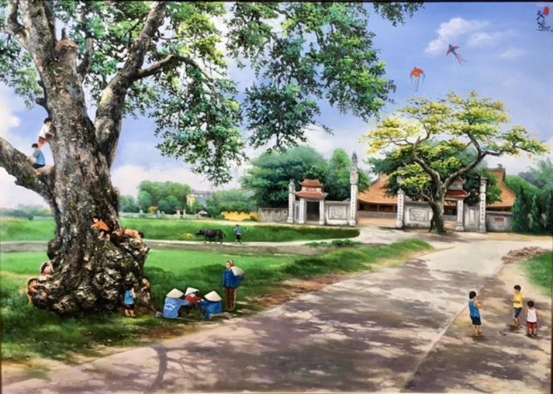 Tranh phong cảnh làng quê tạo cảm giác thư thái an nhiên