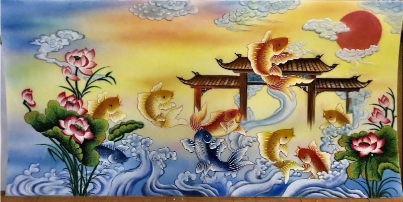 Tranh cá chép vượt vũ long môn