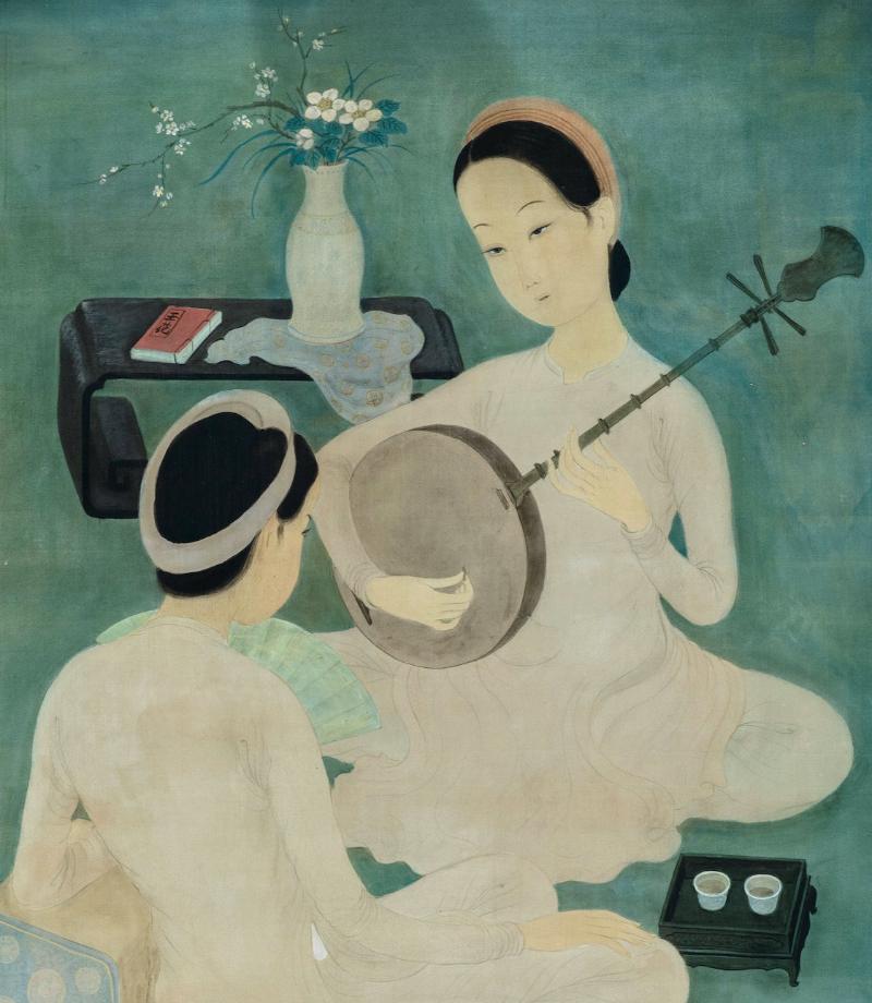 Tranh Thiếu Nữ Chơi Đàn Nguyệt