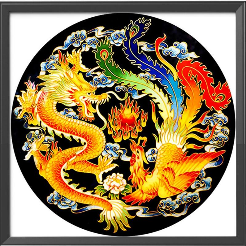 Tranh Rồng Phượng hoàng kim long xà rực lửa trời