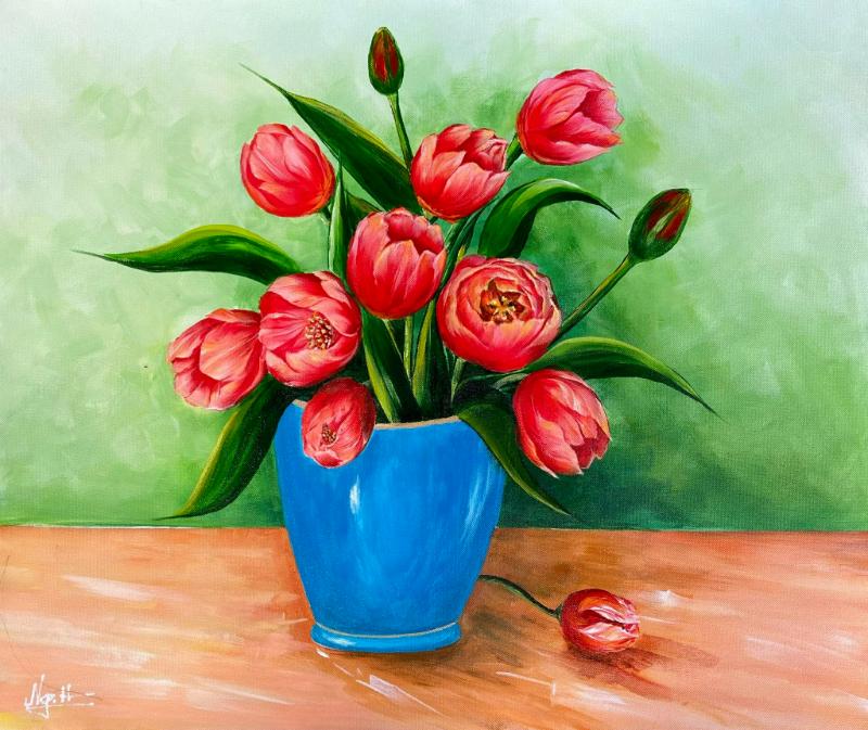 Tranh bình hoa Tulip