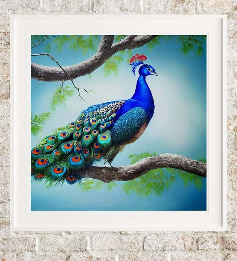 Tranh chim công canvas với khung trắng hiện đại, mang lại sự trẻ trung và tinh tế cho không gian sống.