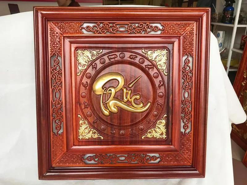 Tranh chữ phúc treo ban thờ khắc gỗ 