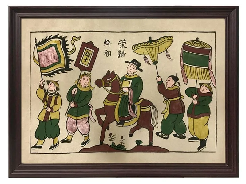 Tranh đông hồ quan trạng về làng vẫn giữ được bản sắc dân tộc