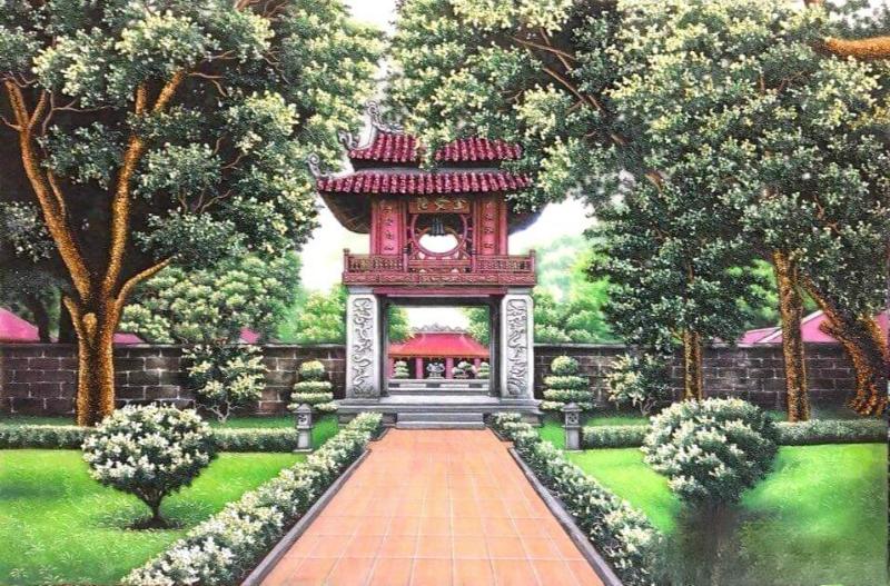 Tranh Khuê Văn Các bằng đá quý rực rỡ sắc màu