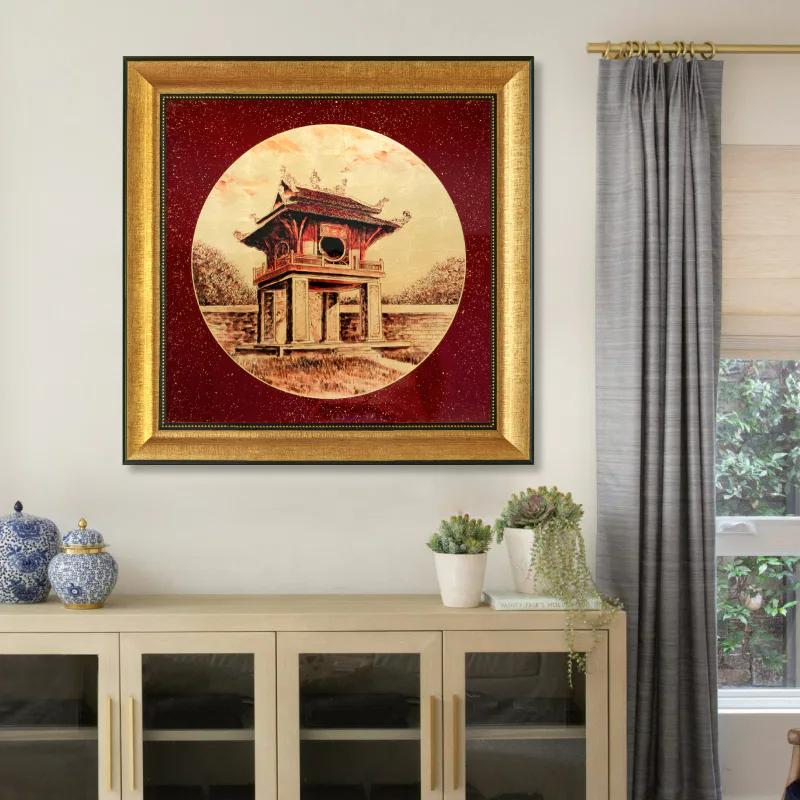 Tranh Khuê Văn Các bằng sơn mài dát vàng