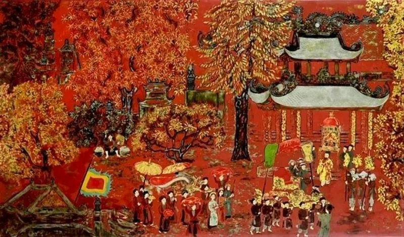 Tranh vẽ ngày tết lễ hội khênh kiệu