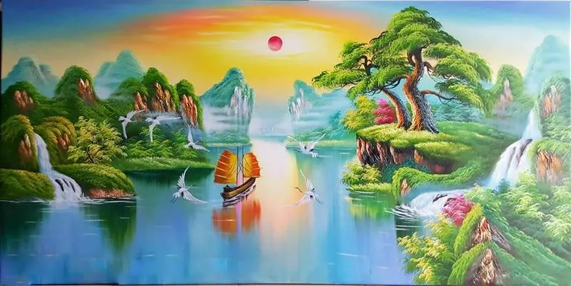 Tranh Nhật Xuất Thiên Sơn giúp gia chủ tăng cường may mắn, tài lộc