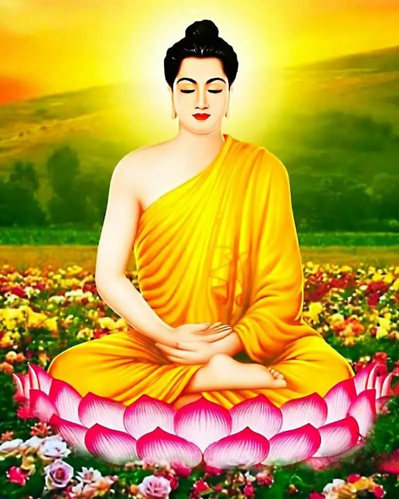 Tranh Phật Thích Ca với họa tiết hoa sen, mang lại sự may mắn