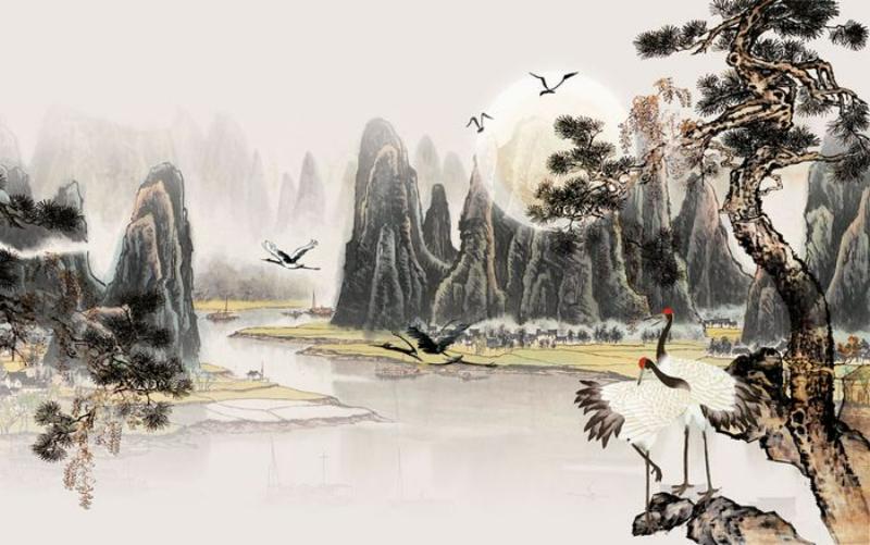 Tranh phong cảnh thủy mặc sông suối