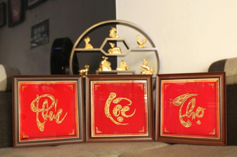 Tranh chữ Phúc – Lộc – Thọ dát vàng