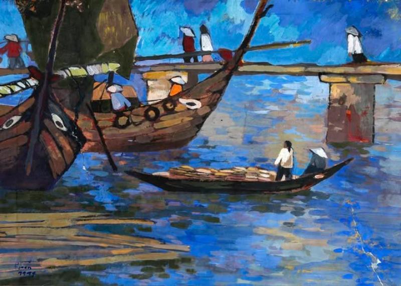 Bức tranh sơn dầu phong cảnh tái hiện cuộc sống miền biển