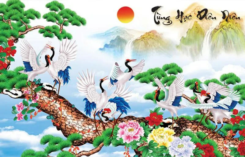 Tranh Tùng Hạc Diên Niên mang thông điệp cuộc sống an yên, phúc lộc lâu dài