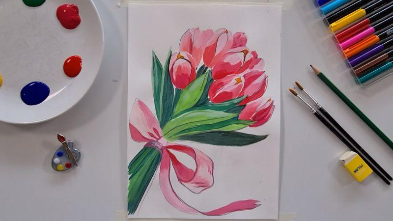 Vẽ hoa Tulip màu nước