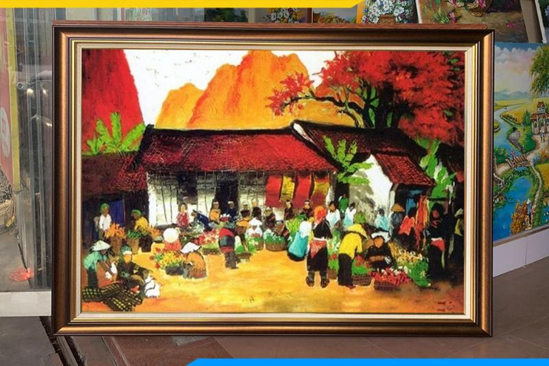 Tranh chợ Tết nông thôn xưa