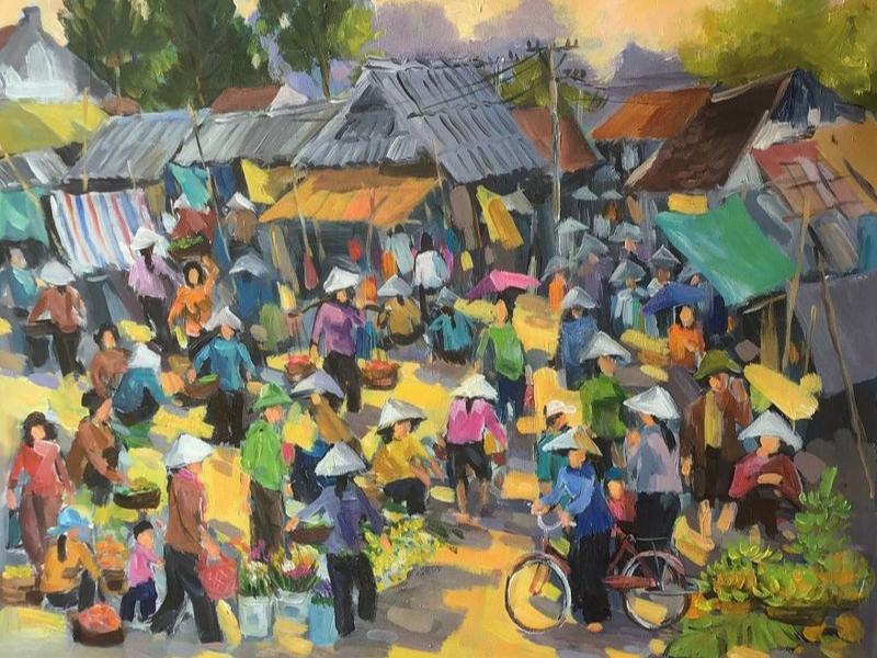Tranh chợ tết nông thôn
