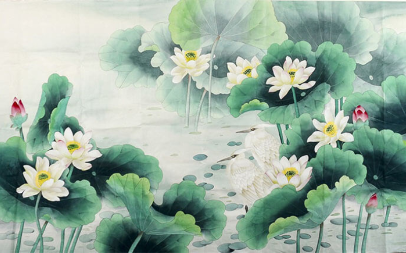 Tranh thủy mặc hoa sen