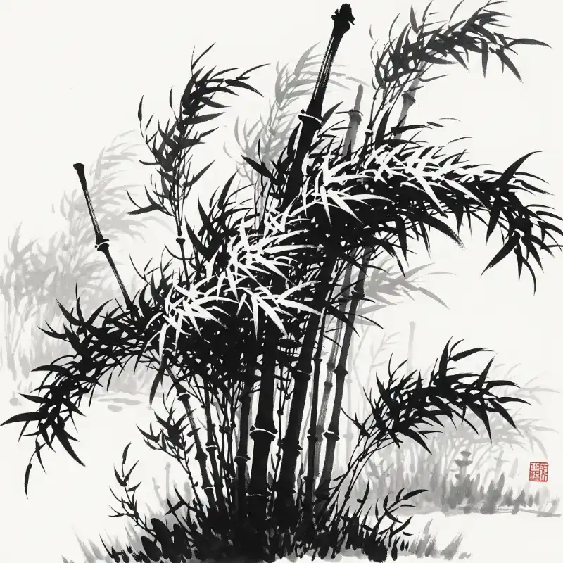 Tranh thủy mặc khóm tre mực tàu