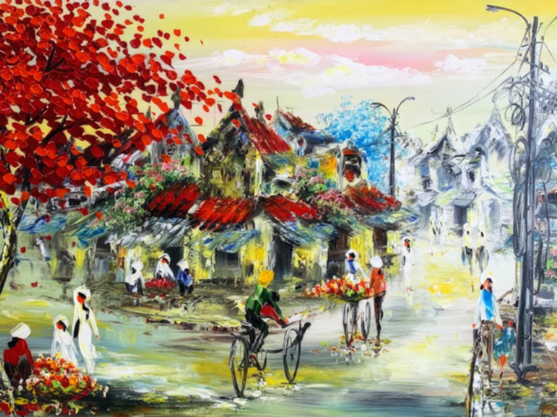 Tranh phố cổ về người con gái Hà Nội