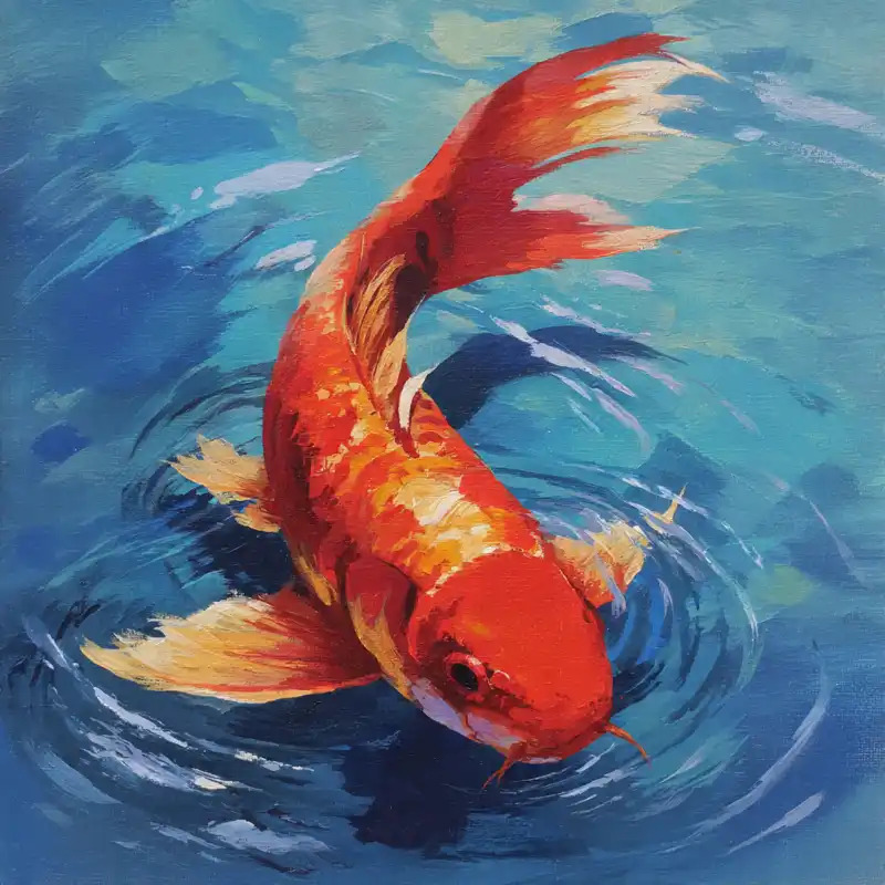 Tranh Cá Chép Cá Chép cam đỏ vờn nước biếc