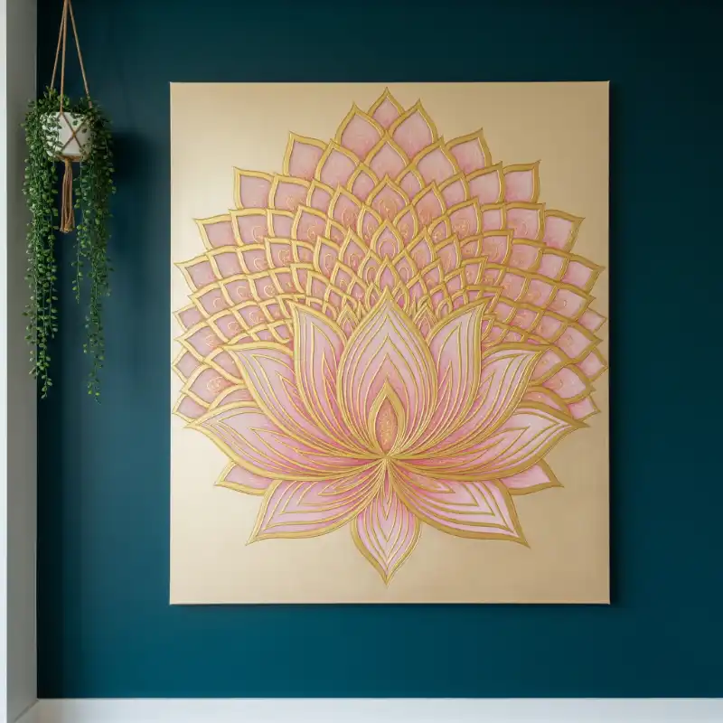 Tranh thờ hoa sen hồng vàng trang trí.