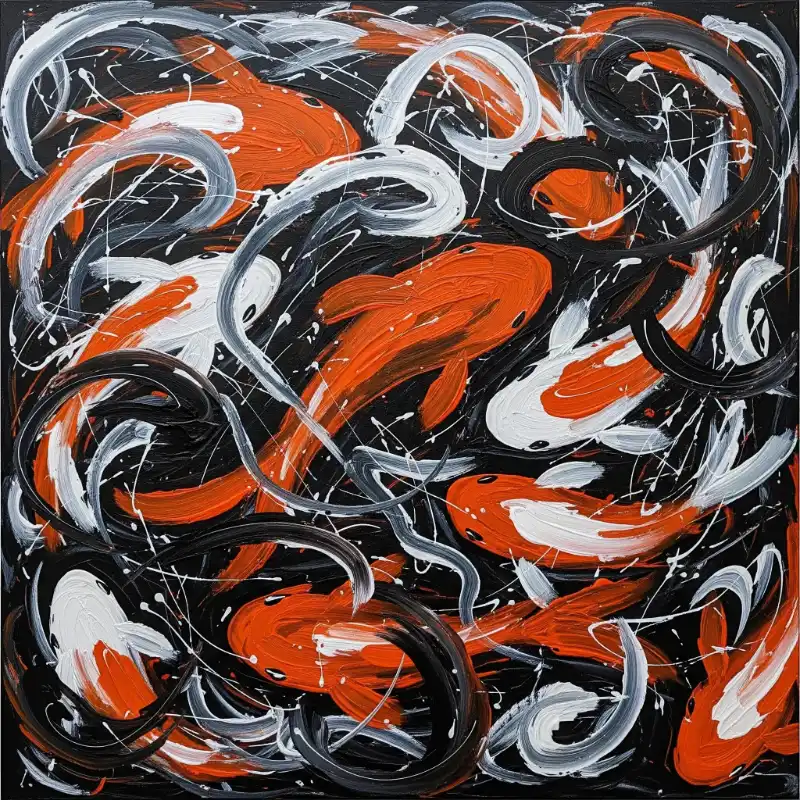 Tranh Cá Chép đàn cá bơi lội giữa dòng nước.