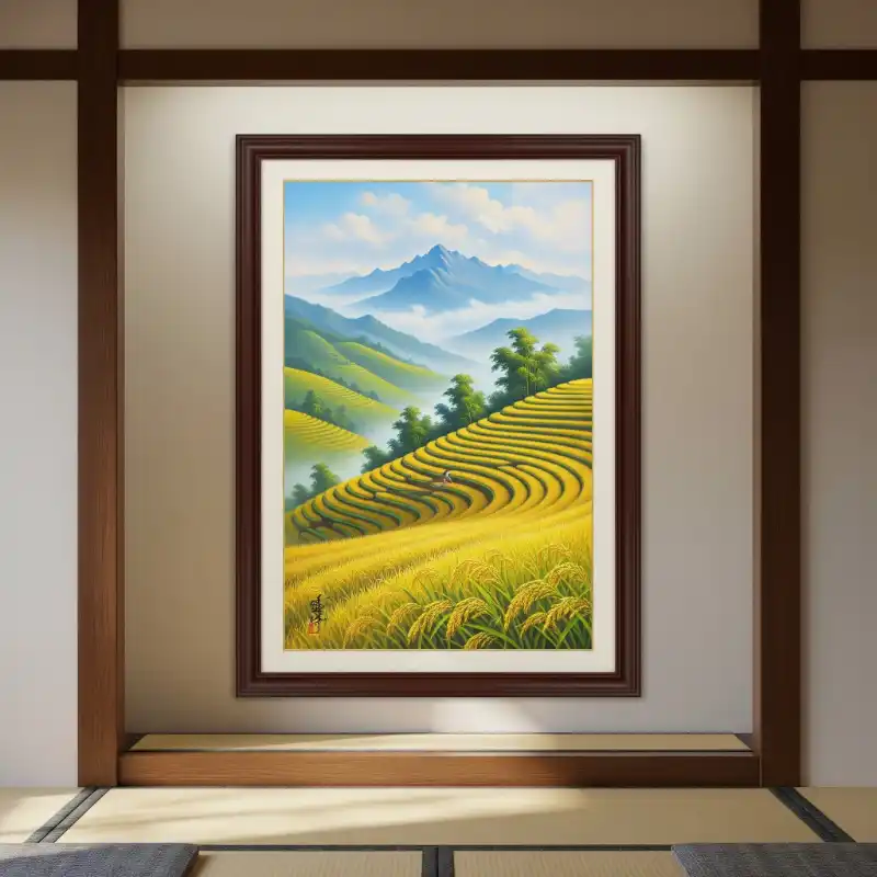 98+ Tranh ruộng bậc thang mùa lúa chín - Ý nghĩa phong thủy 40 Tranh ruộng bậc thang mùa lúa chín cảnh quan ruộng bậc thang núi