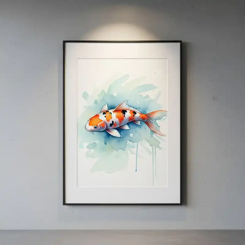 Tranh Cá Chép Cá Chép màu nước khung treo tường.