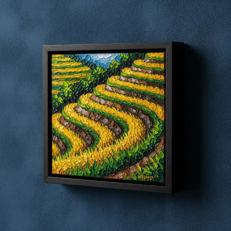 98+ Tranh ruộng bậc thang mùa lúa chín - Ý nghĩa phong thủy 41 Tranh ruộng bậc thang mùa lúa chín ruộng bậc thang vàng xanh kết cấu