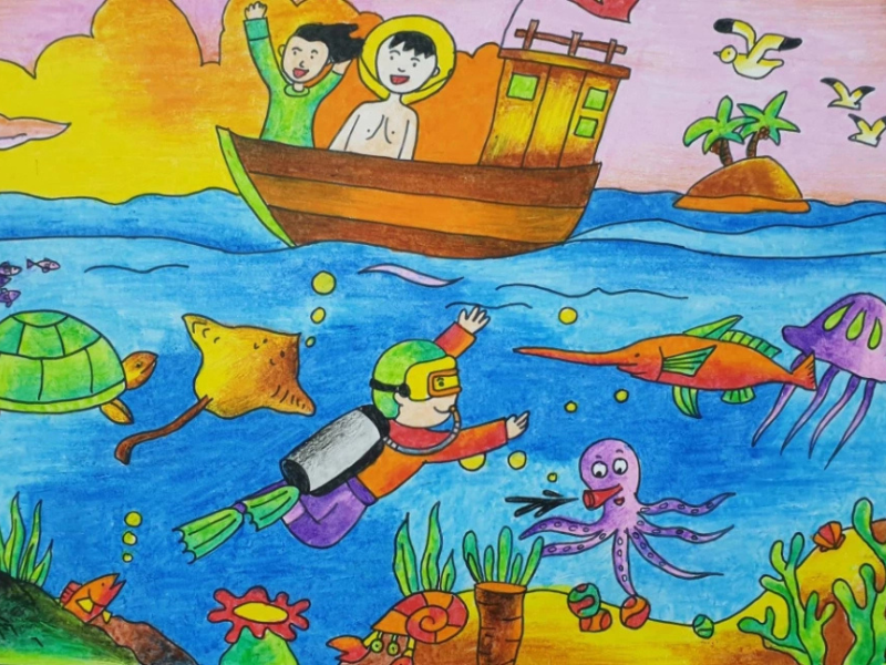 Bé vẽ đại dương trong lành