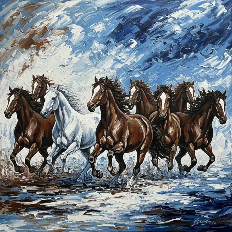 Ý nghĩa tranh Mã Đáo Thành Công cách treo thu hút tài lộc 35 Tranh Mã Đáo Thành Công đàn ngựa phi nước dưới trời xanh