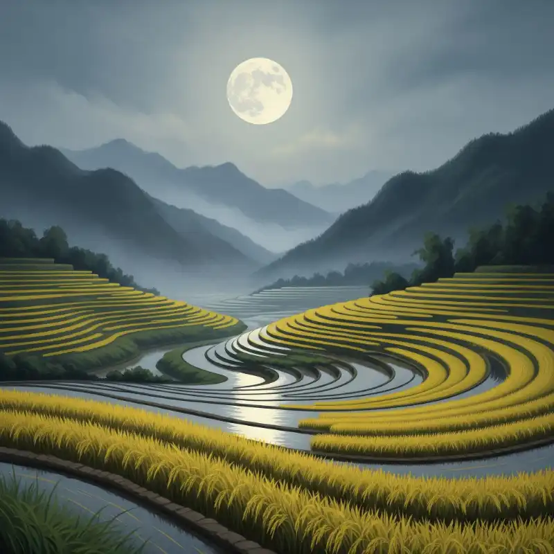 98+ Tranh ruộng bậc thang mùa lúa chín - Ý nghĩa phong thủy 42 Tranh ruộng bậc thang mùa lúa chín ruộng bậc thang trăng sáng núi sương