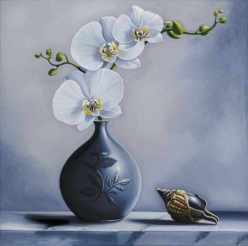 Tranh hoa lan màu trắng